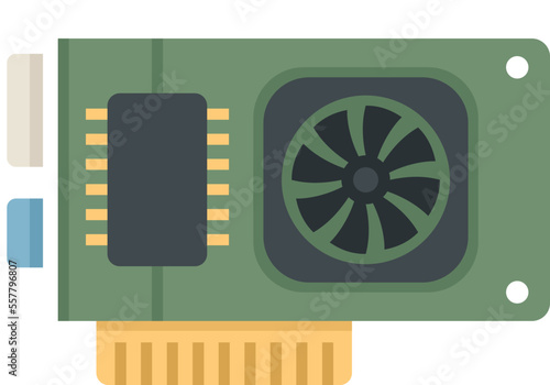 Video card board icon flat vector. Computer gpu. Pc fan isolated