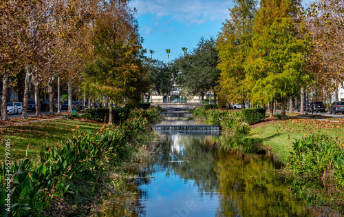 Canal and bridge during autumn in Celebration Florida