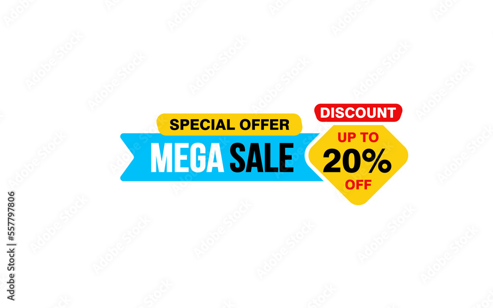 20 Percent MEGA SALE offer, clearance, promotion banner layout with sticker style.
20 Percent MEGA SALE offer, clearance, promotion banner layout with sticker style.