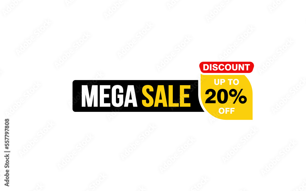 20 Percent MEGA SALE offer, clearance, promotion banner layout with sticker style.
20 Percent MEGA SALE offer, clearance, promotion banner layout with sticker style.
