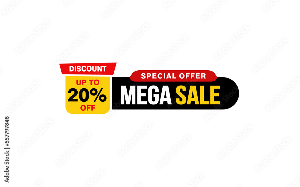 20 Percent MEGA SALE offer, clearance, promotion banner layout with sticker style.
20 Percent MEGA SALE offer, clearance, promotion banner layout with sticker style.