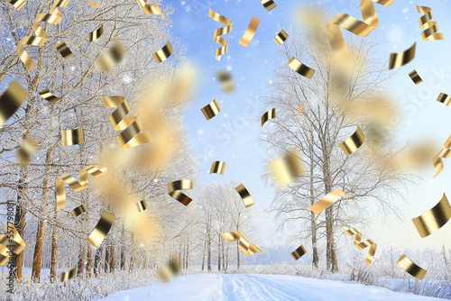 christmas confetti holiday background  winter landscape outdoor  new year