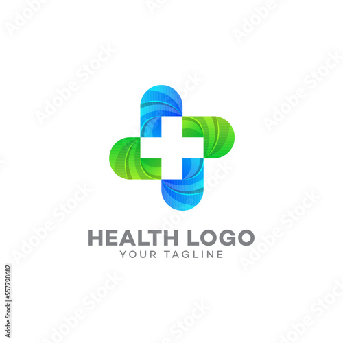 Health care logo with plus sign, Medical pharmacy logo design template