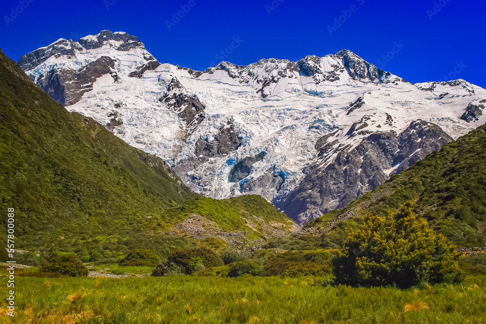 Hooker Valley meadows and Mt Cook massif, South Island of New Zealand