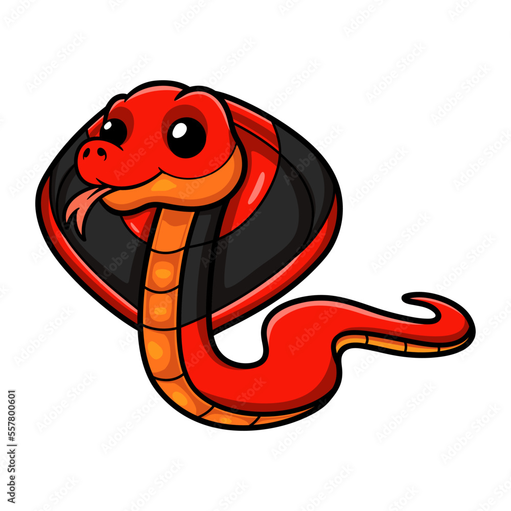 Fototapeta premium Cute red spitting cobra cartoon