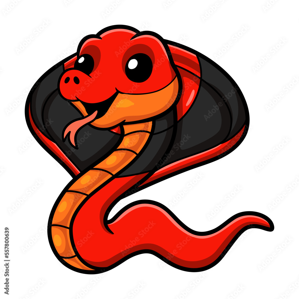Fototapeta premium Cute red spitting cobra cartoon