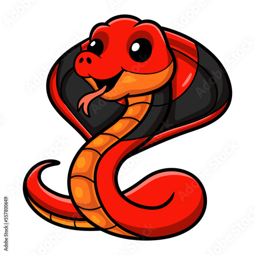 Cute red spitting cobra cartoon