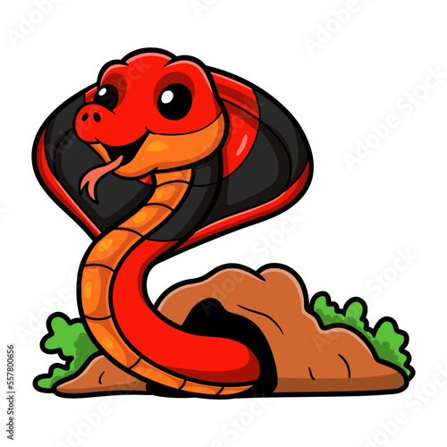 Cute red spitting cobra cartoon