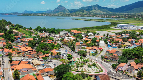 Aerial view of the Araçatiba neighborhood, in Maricá. In the background, Pedra de Inoã and Lagoa de Maricá, located in the State of Rio de Janeiro. photo