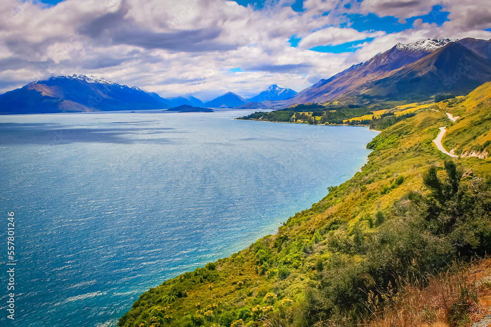 Above Lake Wakatipu in south Island at Glenorchy to Queenstown Road , New Zealand