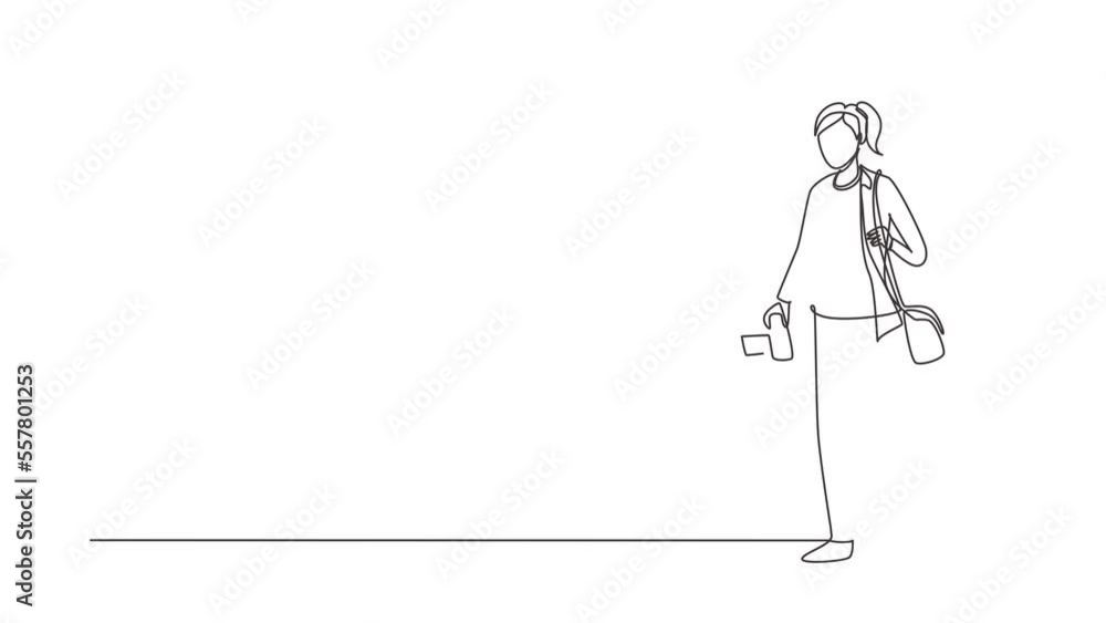 Animated self drawing of continuous line draw woman hipster photographer with holding camera in studio. Photographer female using professional camera in the studio. Full length one line animation Animated self drawing of continuous line draw woman hipster photographer with holding camera in studio. Photographer female using professional camera in the studio. Full length one line animation