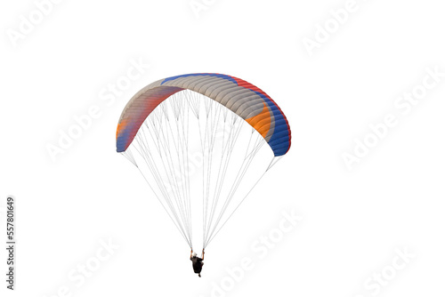  Beautiful paraglider in flight on isolated white background.