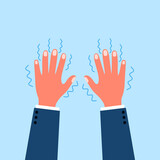 Man hand tremor concept vector illustration. Shivering hands from illness, fear or cold in flat design.