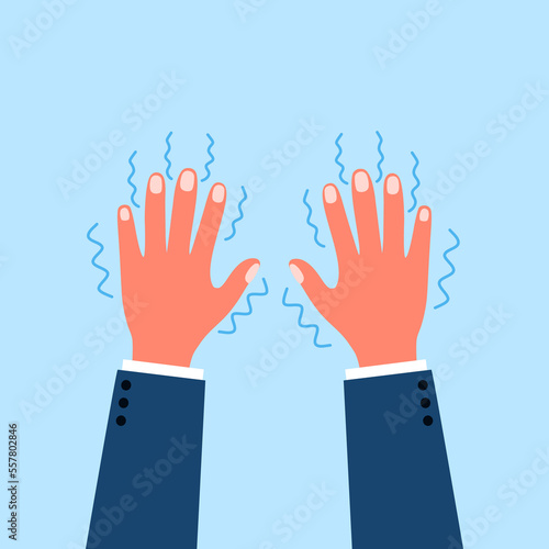 Man hand tremor concept vector illustration. Shivering hands from illness, fear or cold in flat design.