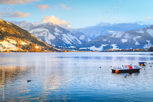 Zell am See gardens and blue lake idyllic landscape in Carinthia, Austria