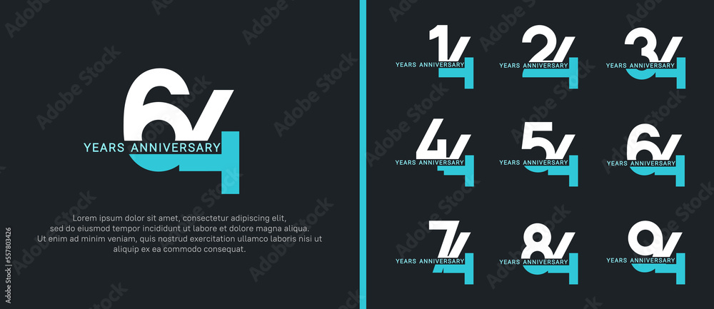 set of anniversary logo style white and blue color on black background for celebration