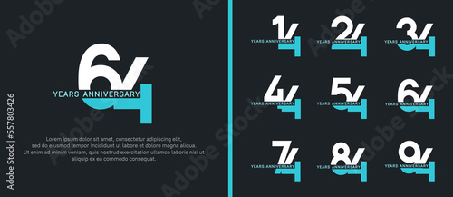 set of anniversary logo style white and blue color on black background for celebration
