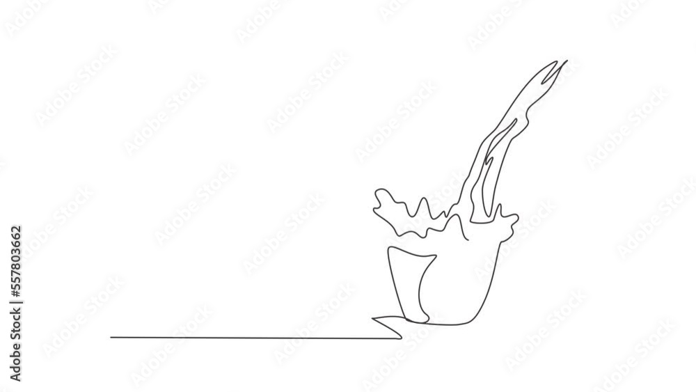 Animated self drawing of continuous line draw pouring cup of coffee creating splash. Coffee spilling out of cup. Pour coffee into porcelain glass with steam cup. Full length single line animation Animated self drawing of continuous line draw pouring cup of coffee creating splash. Coffee spilling out of cup. Pour coffee into porcelain glass with steam cup. Full length single line animation