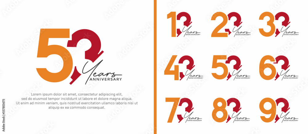set of anniversary logo style orange and red color on white background for special moment set of anniversary logo style orange and red color on white background for special moment