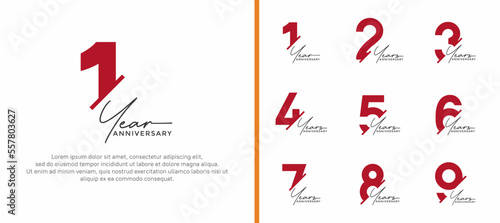 set of anniversary logo style orange and red color on white background for special moment