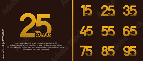 set of anniversary logo style yellow color on brown background for special moment