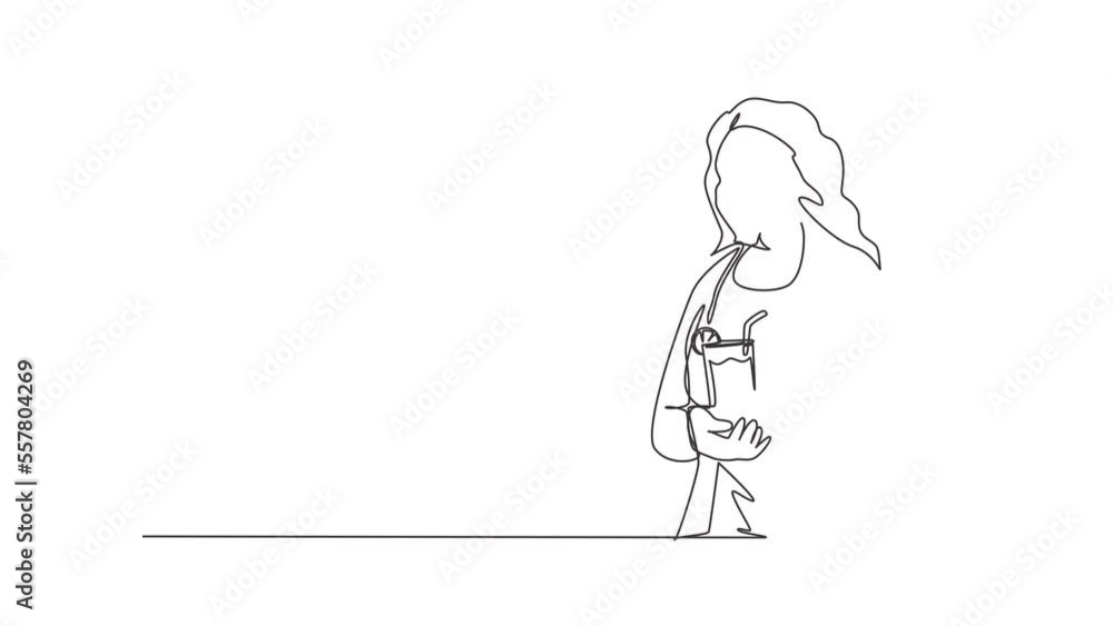 Self drawing animation of single line draw student holding glass with lemonade fresh lime juice orange, traditional Spanish beverage. Fresh organic lemon. Continuous line draw. Full length animated Self drawing animation of single line draw student holding glass with lemonade fresh lime juice orange, traditional Spanish beverage. Fresh organic lemon. Continuous line draw. Full length animated