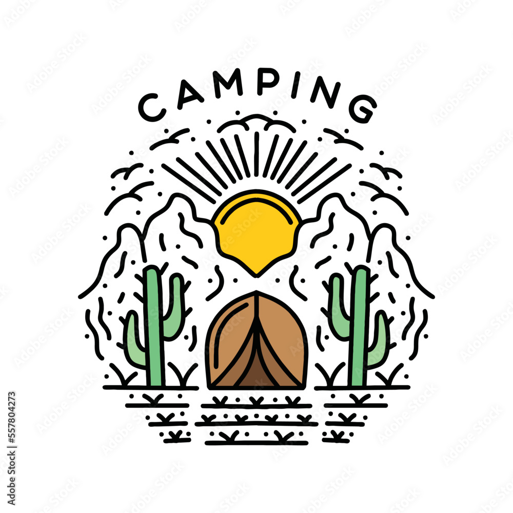 Naklejka premium Camp on the Mountain Logo Design Vintage Emblem Vector illustration Badge Symbol Icon