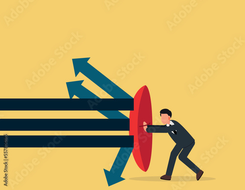 Financial security. Confident young businessman standing and protecting from risk