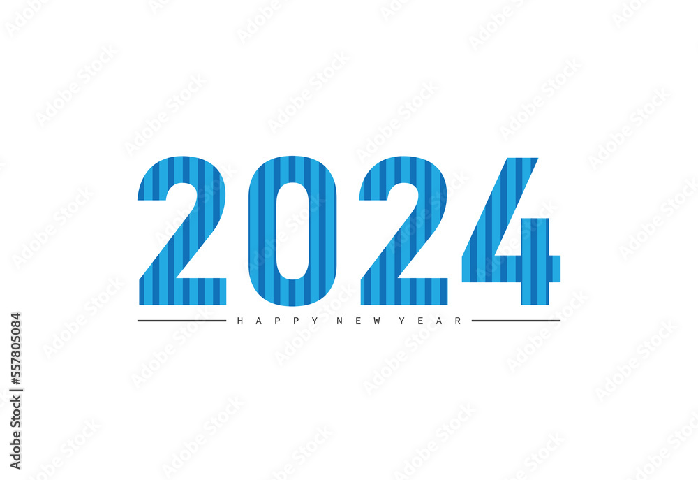2024 happy new year blue color vector, 2024 number design, 2024 year