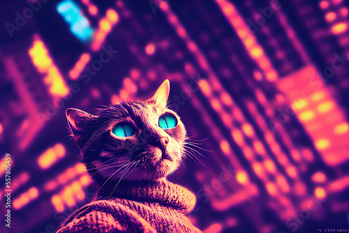 Futuristic cyber cat in cyberpunk style