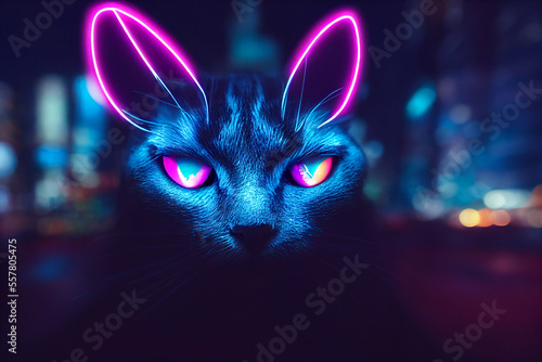 Futuristic cyber cat in cyberpunk style