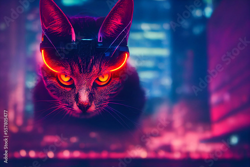 Futuristic cyber cat in cyberpunk style © surassawadee