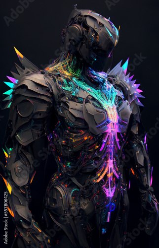 Warrior with shinning mask and metal costume illustration