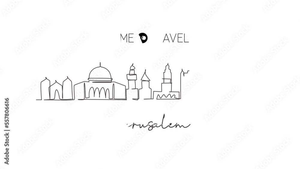Animated self drawing of continuous line draw Jerusalem holy city skyline, Palestine. Historical town landscape in the world. Best holiday destination. Editable stroke. Full length one line animation Animated self drawing of continuous line draw Jerusalem holy city skyline, Palestine. Historical town landscape in the world. Best holiday destination. Editable stroke. Full length one line animation