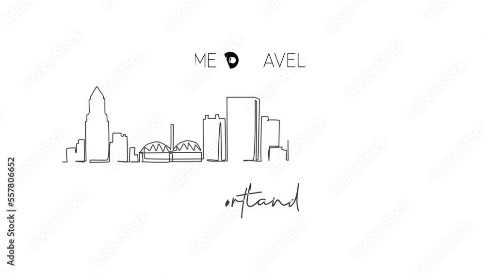 Animated self drawing of continuous one line draw Portland city skyline, Oregon. Famous city scraper landscape. World travel home wall decor art poster print concept. Full length single line animation Animated self drawing of continuous one line draw Portland city skyline, Oregon. Famous city scraper landscape. World travel home wall decor art poster print concept. Full length single line animation