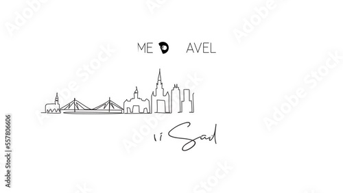 Animated self drawing of continuous line draw Novi Sad city skyline, Serbia. Historical town landscape in world. Best holiday destination wall decor. Editable stroke. Full length one line animation photo