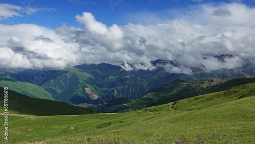Wallpaper Mural Beautiful summer landscape with fast moving clouds in Caucasus Mountains, Russia, zoom in timelapse 4k Torontodigital.ca