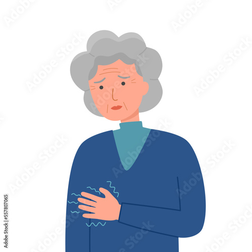 Senior woman hand tremor symptom concept vector illustration. Shivering hands from illness or cold in flat design.