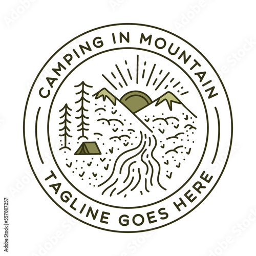 Premium Monoline Camping Logo Design Vintage Emblem Vector illustration Recreation Badge Symbol Icon