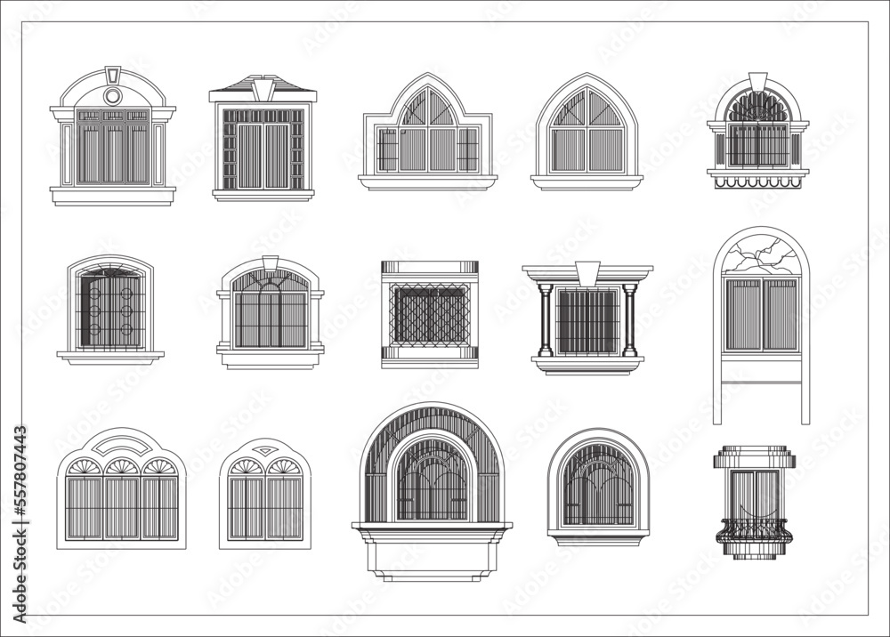 set of icons sketch vector illustration detail classic window vintage feel