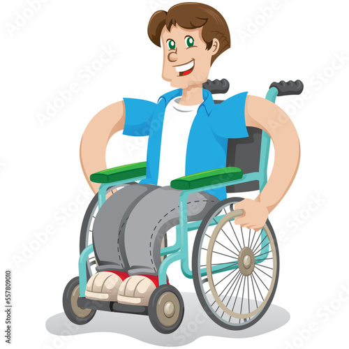 Illustration represents a young male wheelchair user signaling ok. Ideal for educational and institutional materials