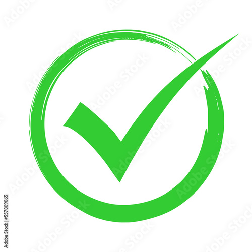Green check mark icon symbol logo in a circle. Tick symbol green color vector illustration.