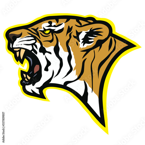 Fototapeta Naklejka Na Ścianę i Meble -  Tiger Head Logo Roaring Esport Sports Mascot Design Vector Illustration Art Template