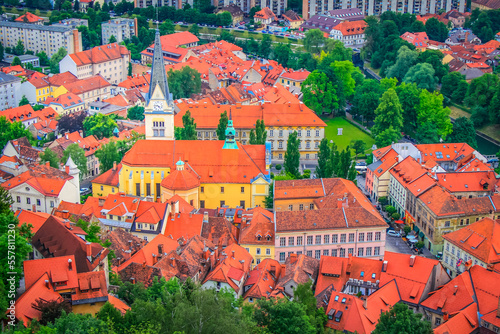Preseren square and Franciscan Church of the Annunciation, Ljubljana, Slovenia