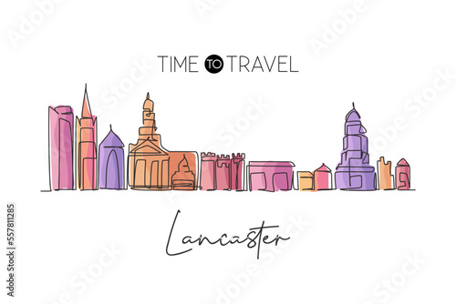Fotografia, Obraz Continuous one line drawing Lancaster city skyline, England
