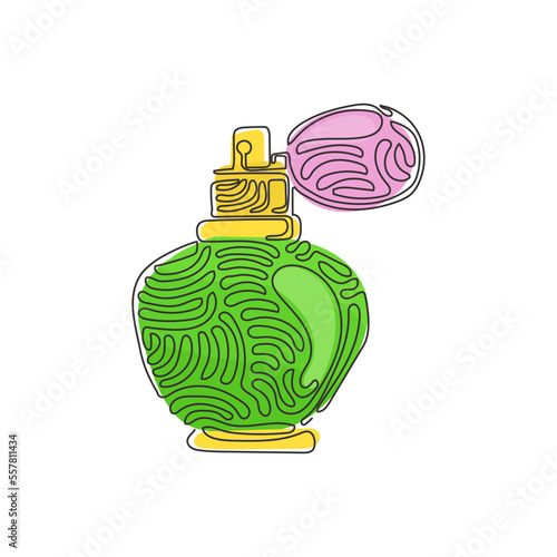 Continuous one line drawing perfume flacons and bottles. Cosmetics icons. Perfume flat design cosmetic and spa illustration. Swirl curl style. Single line draw design vector graphic illustration