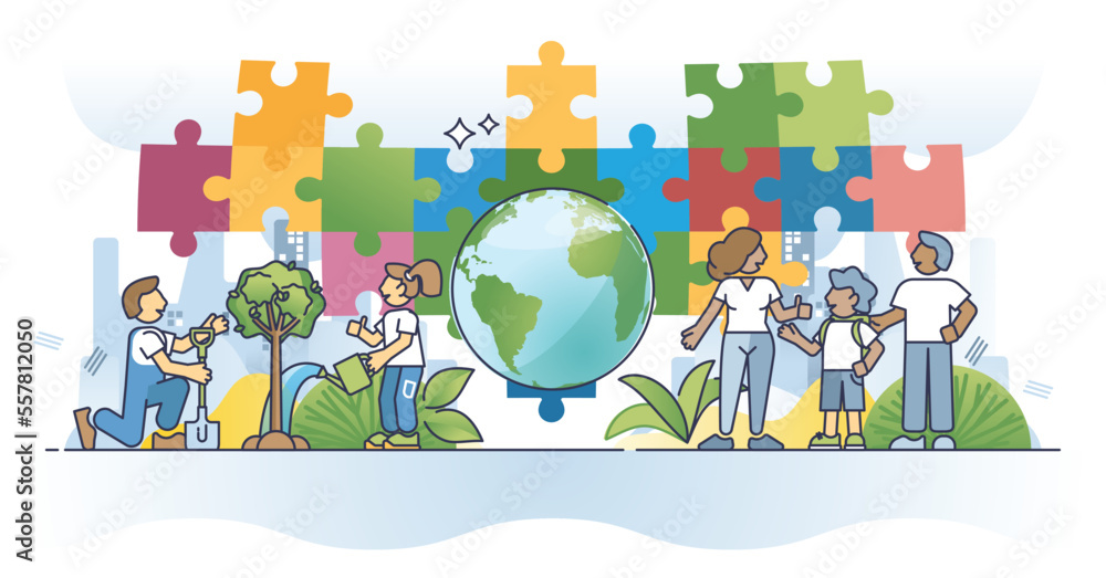 SDG or sustainable development goals with ecology standard outline concept. Environmental future social plan target from United Nations for ecosystem, climate and nature protection vector illustration SDG or sustainable development goals with ecology standard outline concept. Environmental future social plan target from United Nations for ecosystem, climate and nature protection vector illustration