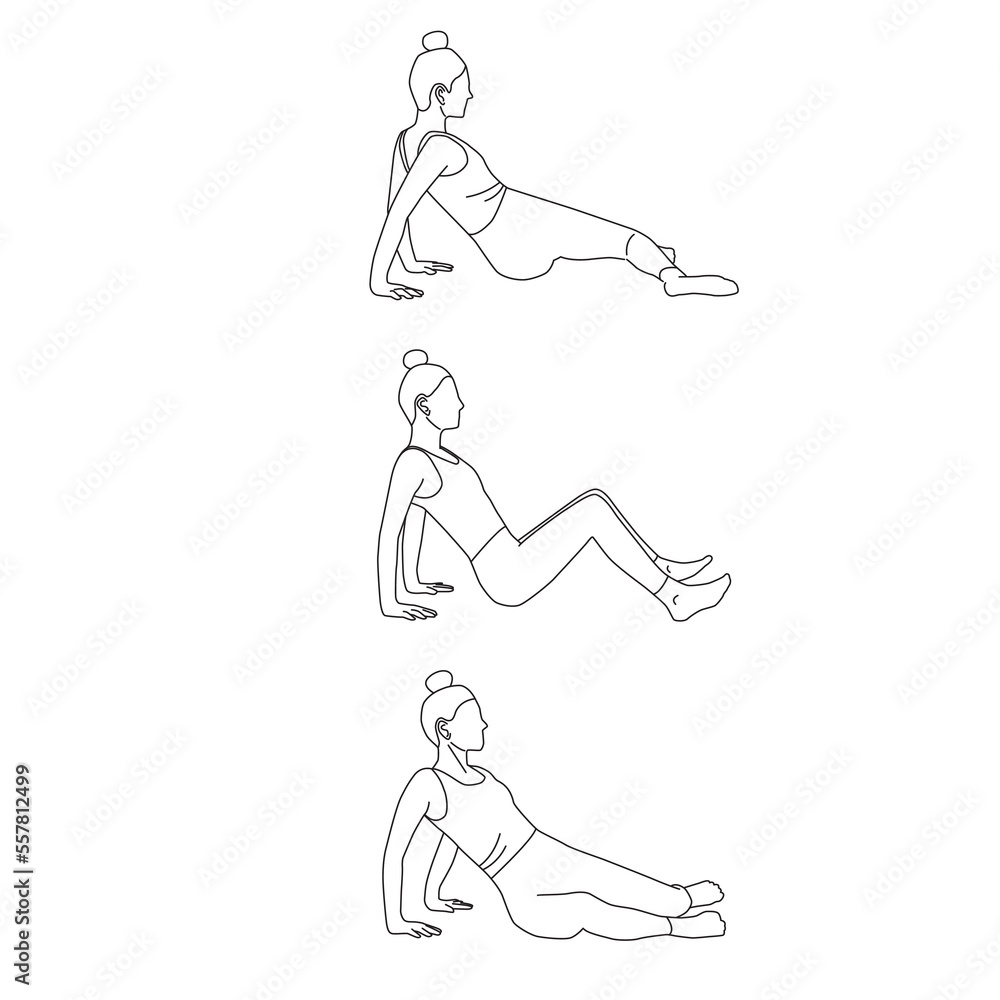 Fototapeta premium Line art of woman exercise in step of 90 hip rotation vector.