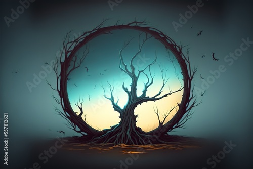 An old dead tree in a circle