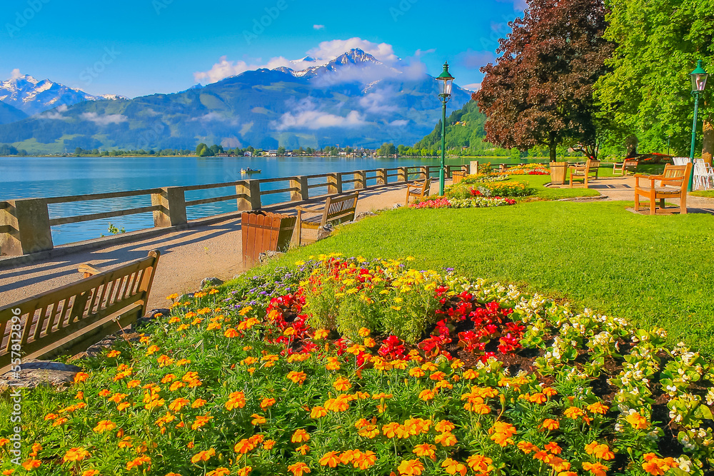 Zell am See and blue lake idyllic landscape in Carinthia, Austria